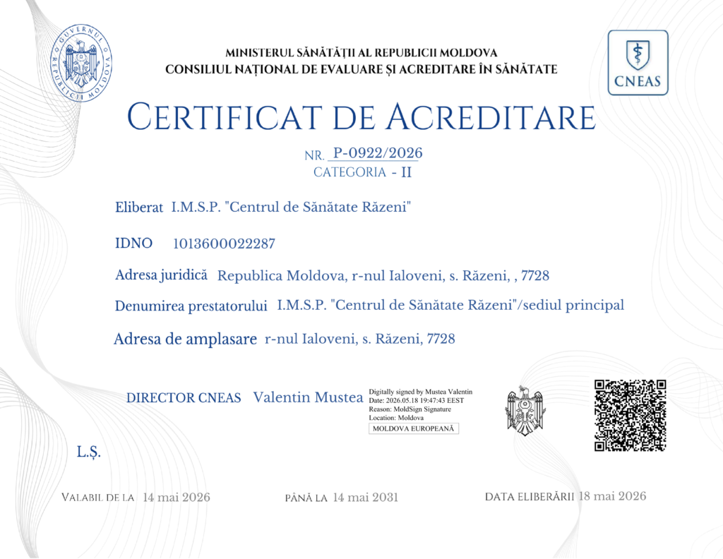 Certificat de acreditare sediul central, IMSP CS Răzeni